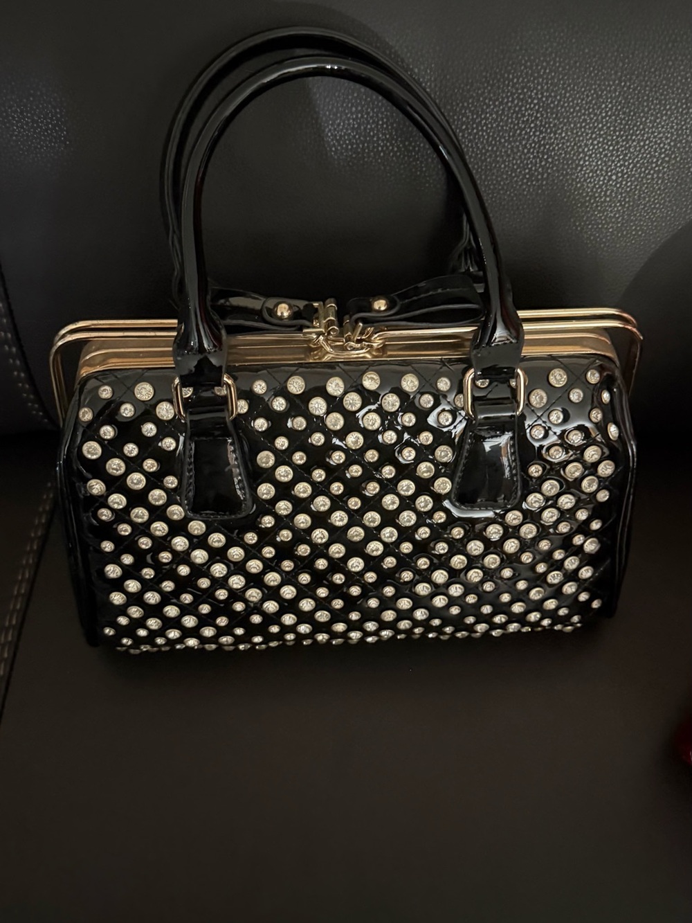 Black Patent Studded Satchel Handbag